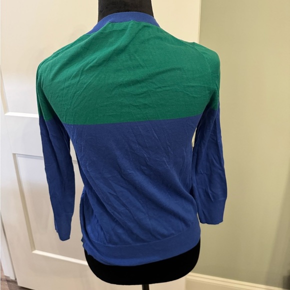 J Crew Colorblock Cardigan Sweater - Blue and Green 100%cotton lightweight - Picture 3 of 8